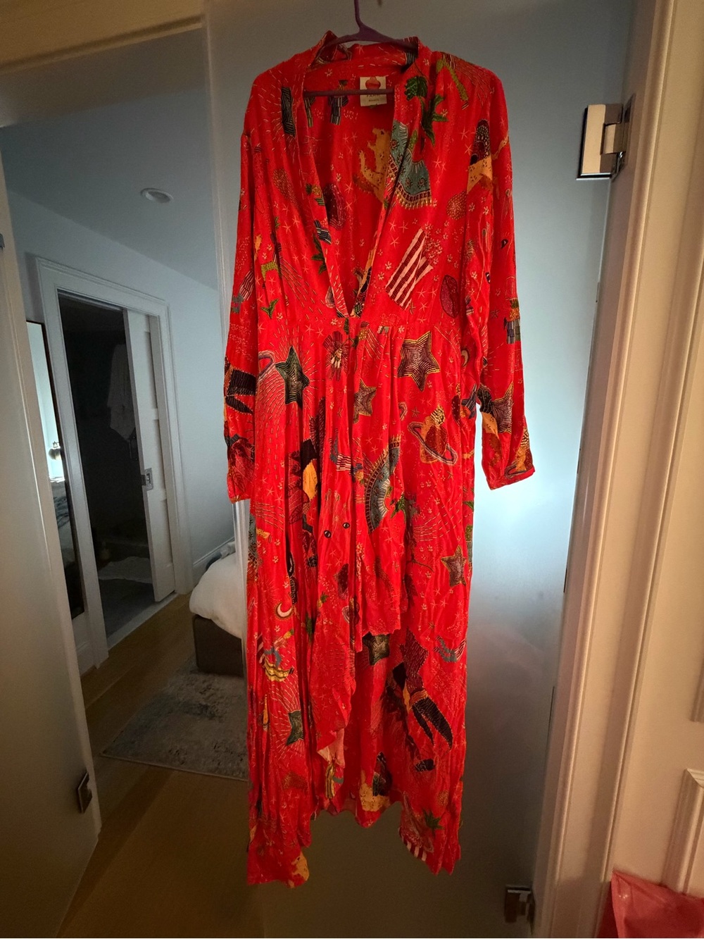 Farm Rio Red Printed Long Sleeve Maxi Dress - Casual Boho Style - Picture 2 of 4